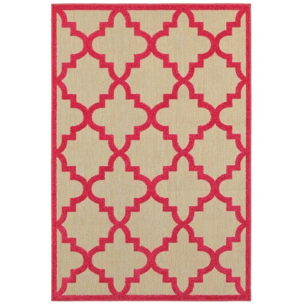 StyleHaven Lattice Sand/ Pink Indoor-Outdoor Area Rug - 7'10 x 10'10