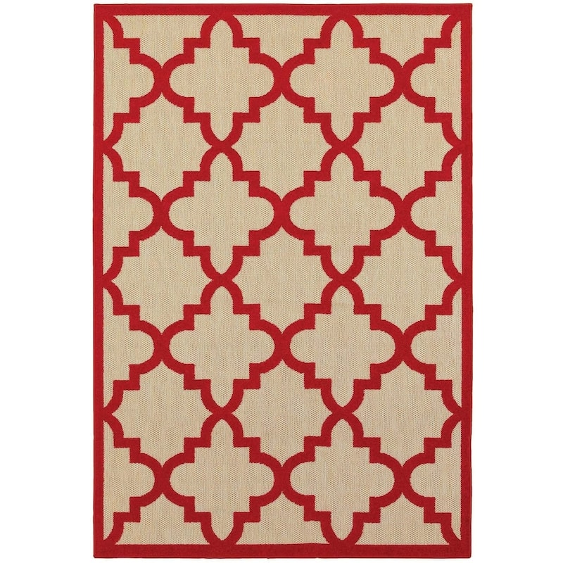 Style Haven Cara Mixed Pile Quatrafoil Lattice Indoor/ Outdoor Area Rug - 7'10" x 10'10" - Red/Sand