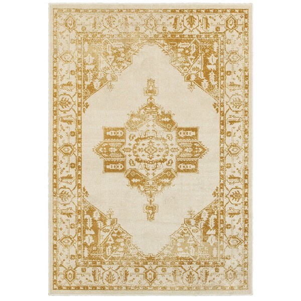Silver Orchid Bennison Ivory/Gold Two-tone Traditional Medallion Area Rug - 7'10" x 10'10"