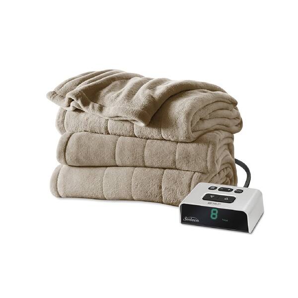 Sunbeam Channeled Microplush Electric Heated Warming Blanket Queen