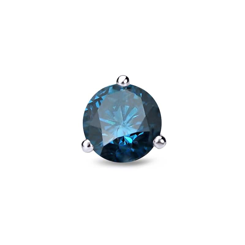 Auriya 1/2ctw 3-Prong Martini Round Blue Diamond SINGLE (1) Stud Earring 14k Gold