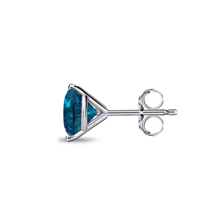 Auriya 1/2ctw 3-Prong Martini Round Blue Diamond SINGLE (1) Stud Earring 14k Gold