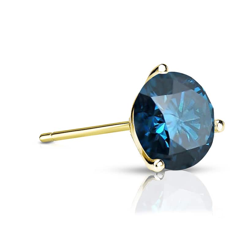 Auriya 14k Gold 3/4ct TDW Round SINGLE (1) Blue Diamond Stud Earring