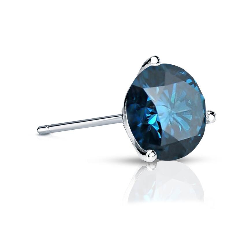 Auriya 14k Gold 1ct TDW Round SINGLE (1) Blue Diamond Stud Earring
