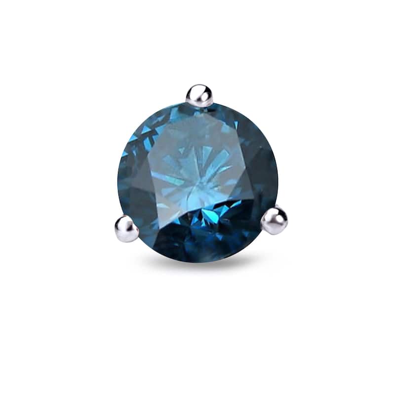 Auriya 14k Gold 1ct TDW Round SINGLE (1) Blue Diamond Stud Earring