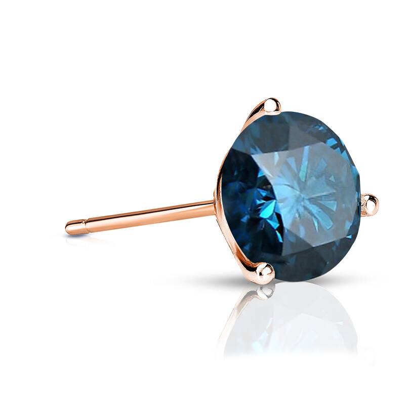 Auriya 14k Gold 1ct TDW Round SINGLE (1) Blue Diamond Stud Earring