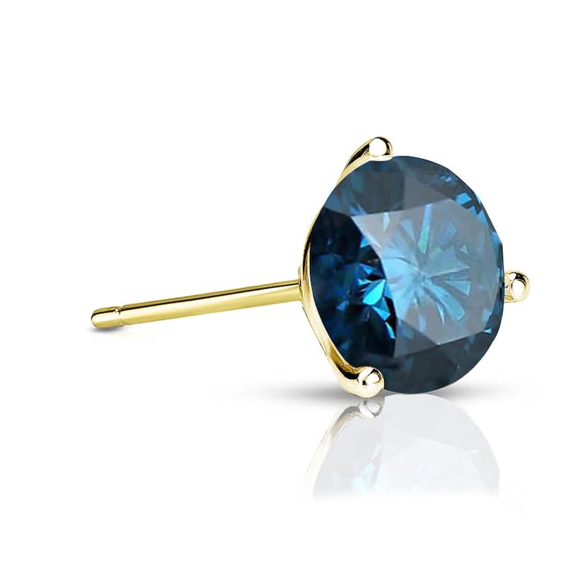 Auriya 14k Gold 1ct TDW Round SINGLE (1) Blue Diamond Stud Earring