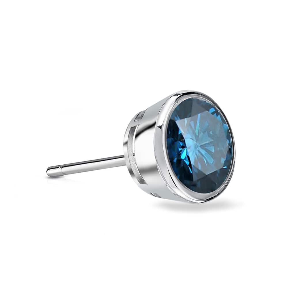 Auriya 14k Gold 1/4ct TDW Bezel-Set Round SINGLE (1) Blue Diamond Stud Earring