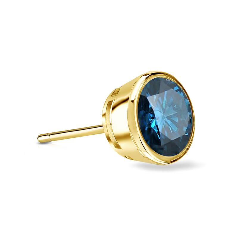 Auriya 14k Gold 1/3ct TDW Bezel-Set Round SINGLE (1) Blue Diamond Stud Earring - Yellow