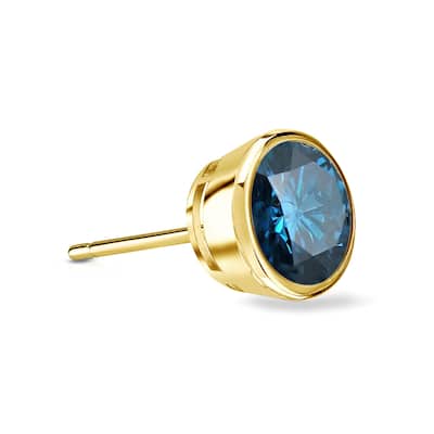 Auriya 14k Gold 1/3ct TDW Bezel-Set Round SINGLE (1) Blue Diamond Stud Earring