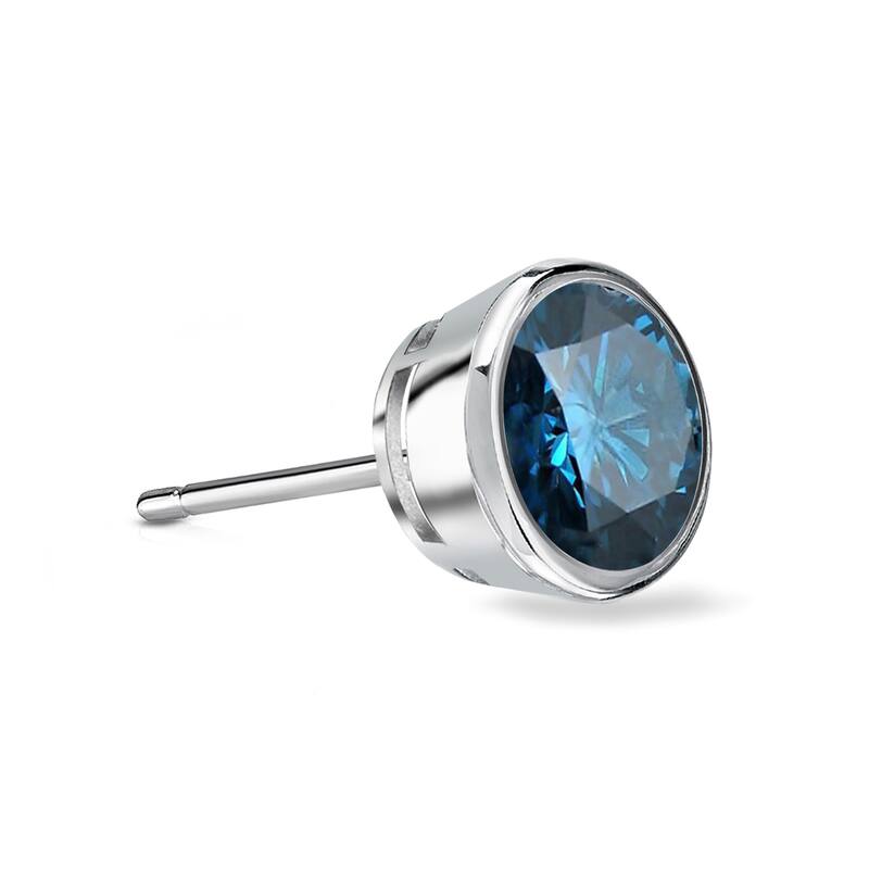 Auriya 14k Gold 1/3ct TDW Bezel-Set Round SINGLE (1) Blue Diamond Stud Earring - White