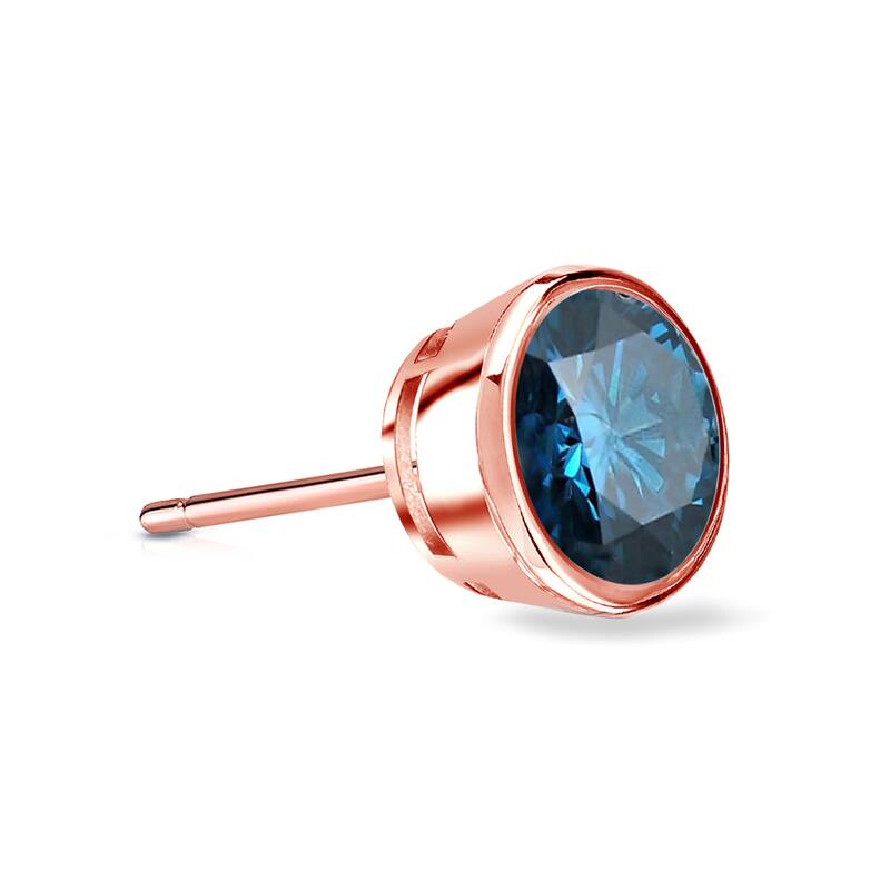 Auriya 14k Gold 1/3ct TDW Bezel-Set Round SINGLE (1) Blue Diamond Stud Earring - Rose