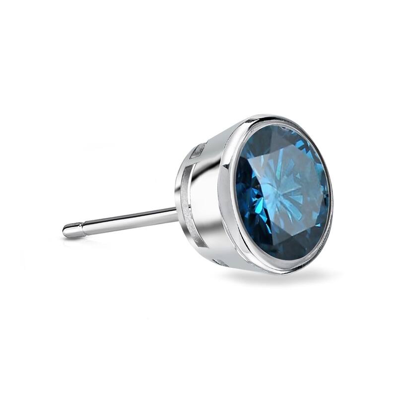 Auriya 1/2ctw Bezel-Set Round Blue Diamond SINGLE (1) Stud Earring 14k Gold - White
