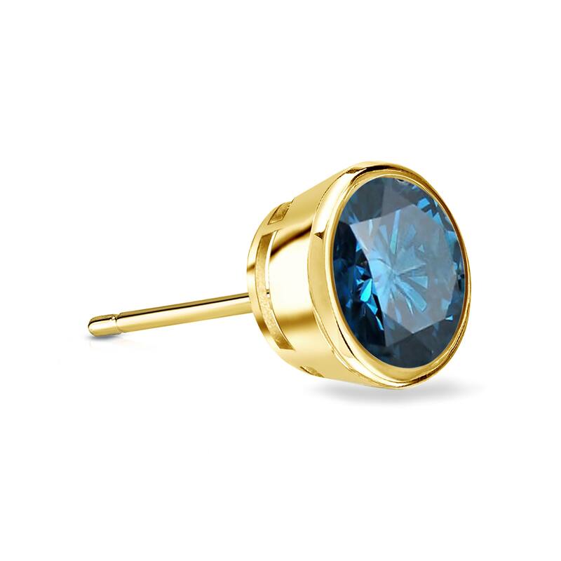 Auriya 1/2ctw Bezel-Set Round Blue Diamond SINGLE (1) Stud Earring 14k Gold
