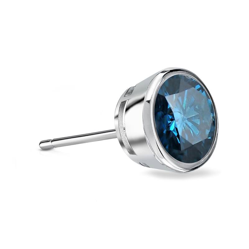 Auriya 14k Gold 3/4ct TDW Bezel-Set Round SINGLE (1) Blue Diamond Stud Earring