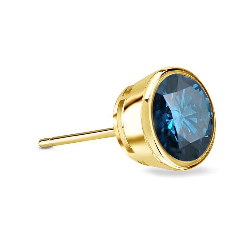 Auriya 14k Gold 3/4ct TDW Bezel-Set Round SINGLE (1) Blue Diamond Stud Earring