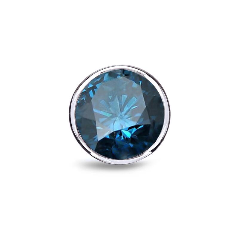 Auriya 14k Gold 3/4ct TDW Bezel-Set Round SINGLE (1) Blue Diamond Stud Earring