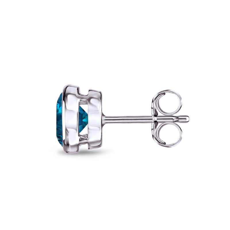 Auriya 14k Gold 1ct TDW Bezel-Set Round SINGLE (1) Blue Diamond Stud Earring