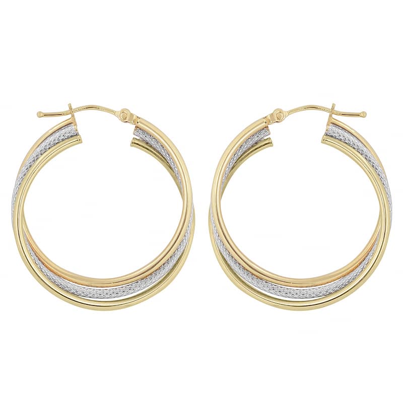 Fremada Italian 14k Two-tone Gold Interlocking Triple Hoop Earrings