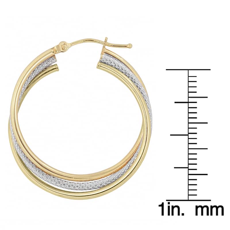 Fremada Italian 14k Two-tone Gold Interlocking Triple Hoop Earrings