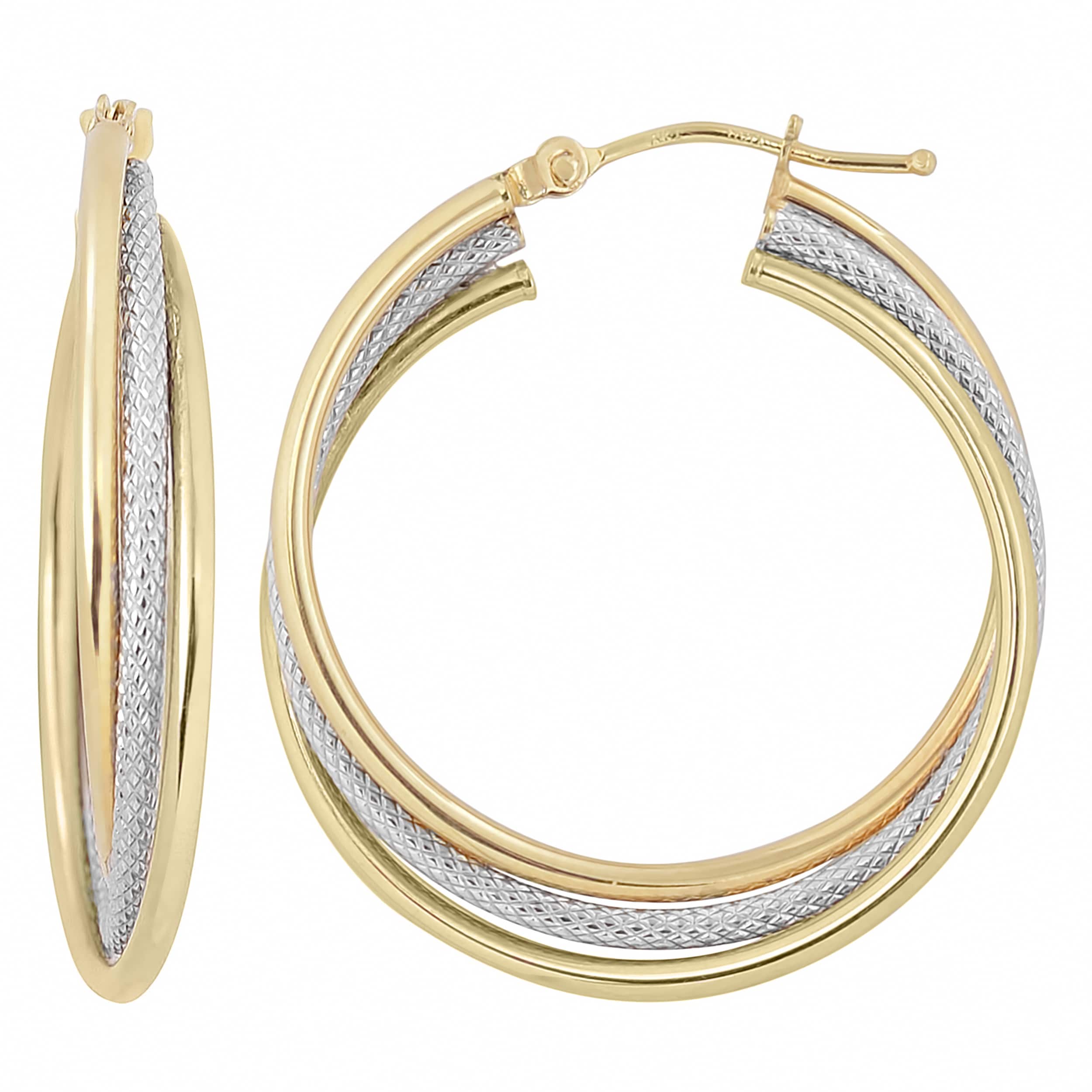 Au Naturale Italian 14k Two-tone Gold Interlocking Triple Hoop Earrings