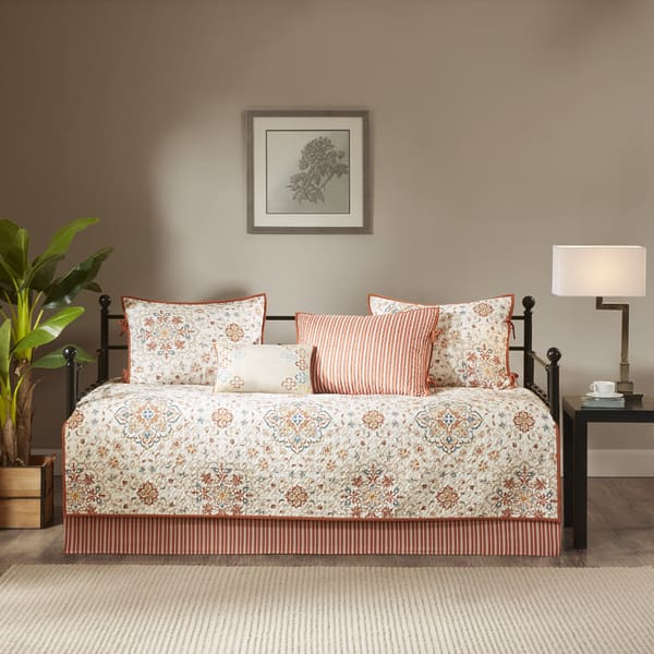slide 2 of 6, Madison Park Maya Ivory Printed 6 Piece Day Bed Cover Set