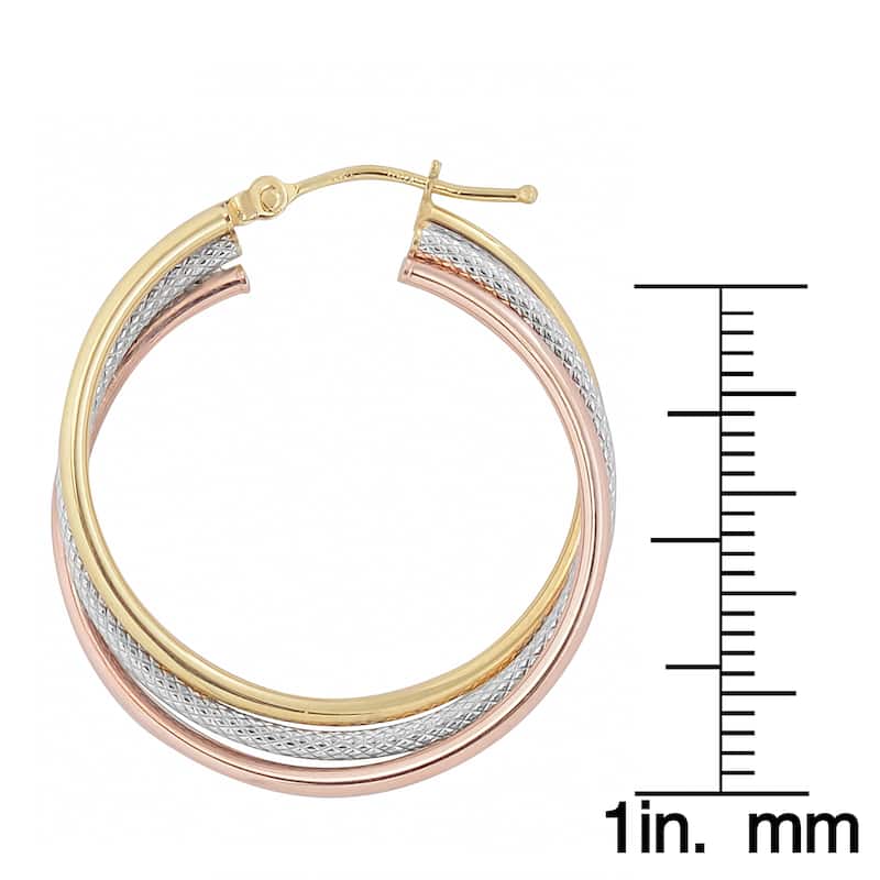 Fremada Italian 14k Tri-color Gold Interlocking Triple Hoop Earrings