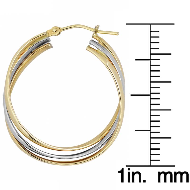 14k Two-tone Gold High Polish Overlapping Triple Hoop Earrings