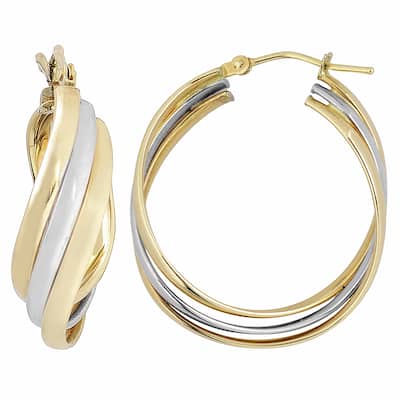 14k Two-tone Gold High Polish Overlapping Triple Hoop Earrings