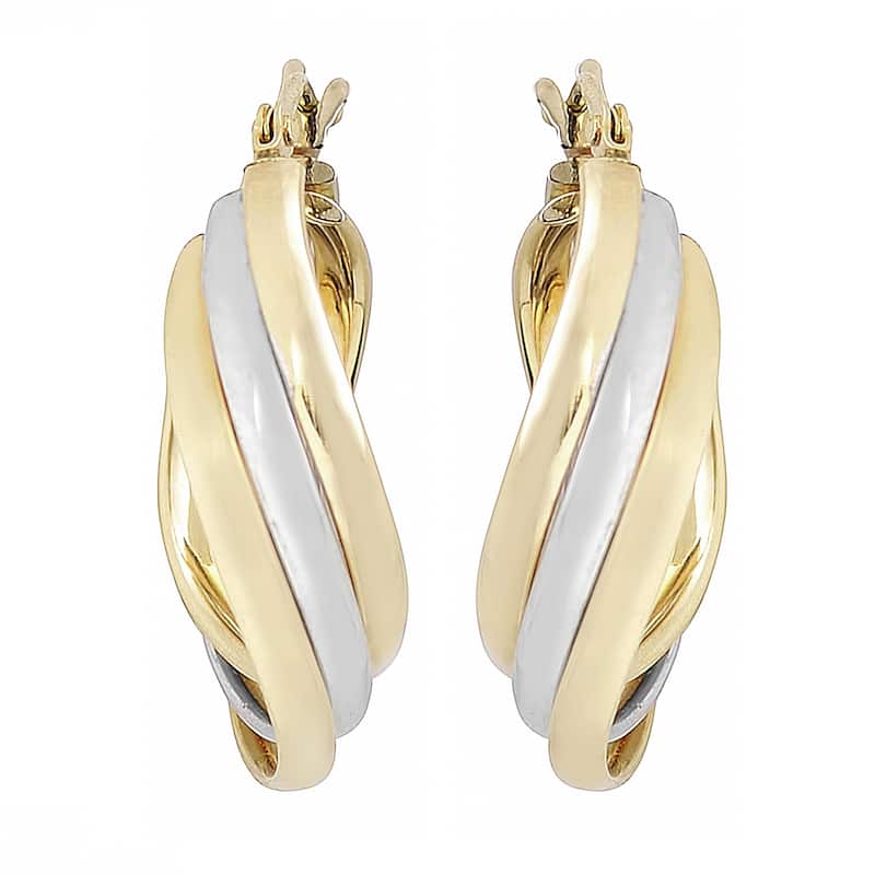 14k Two-tone Gold High Polish Overlapping Triple Hoop Earrings