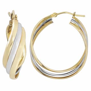 14k Two Tone Gold Earrings Online At Our Best 14k Two Tone Gold High Polish Overling Triple Hoop Earrings