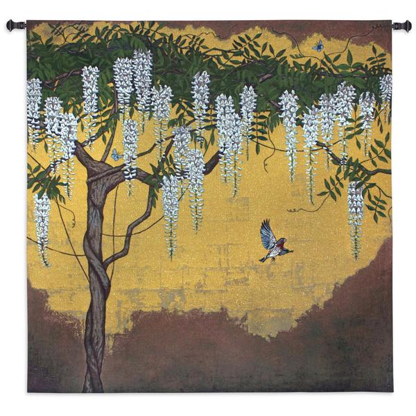 'Wisteria With House Finch' Wall Tapestry