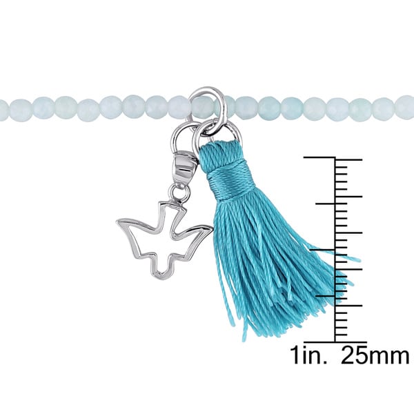 Miadora Amazonite Green Tassel and Dove Charm Bead Bracelet in Sterling Silver - Blue