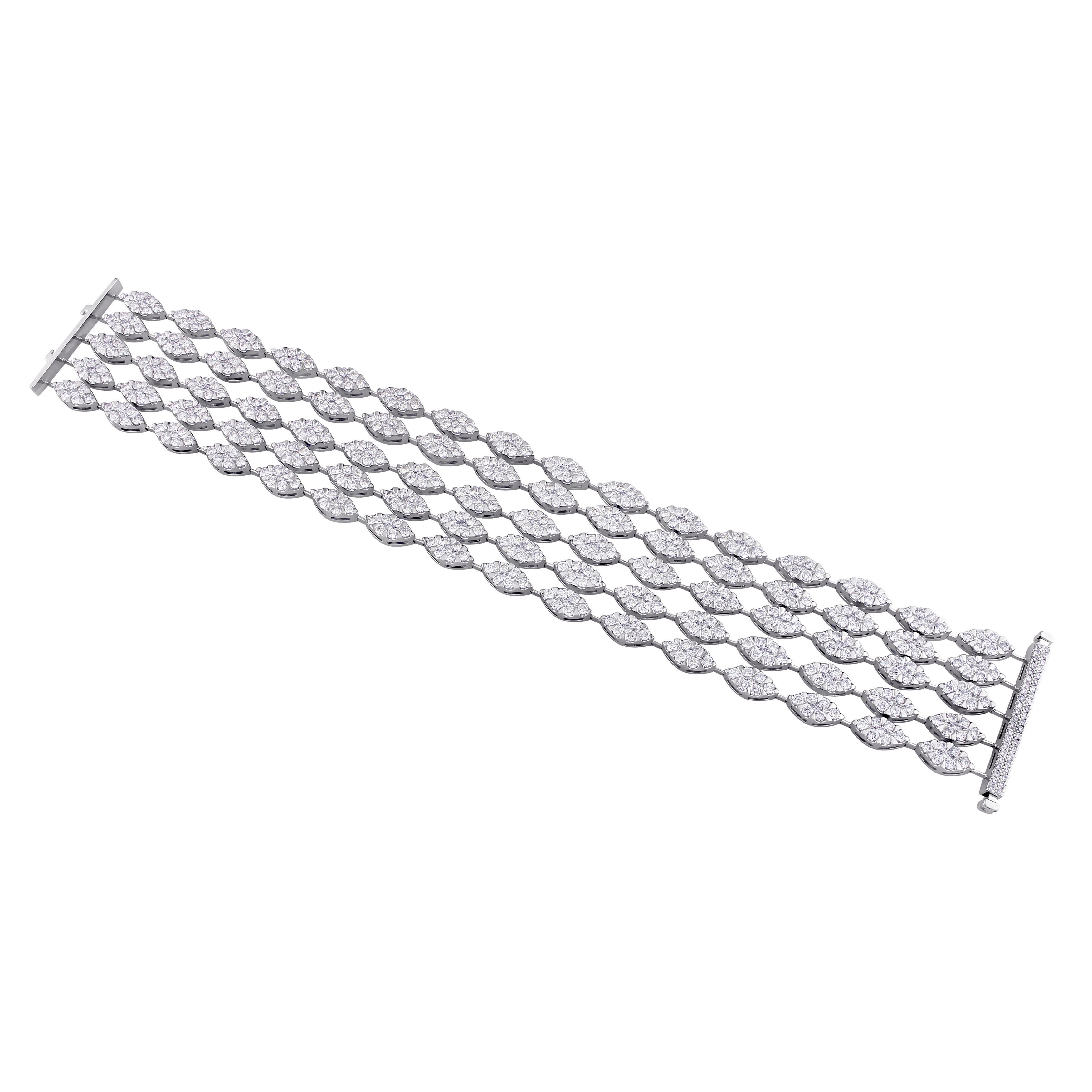 Miadora Signature Collection 18k White Gold 13 3/4ct TDW Diamond 5-Row Vintage Bracelet