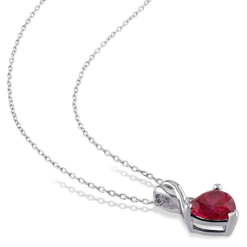 Miadora Created Ruby and Diamond Accent Twisted Heart Necklace and Earrings Set in Sterling Silver - Red