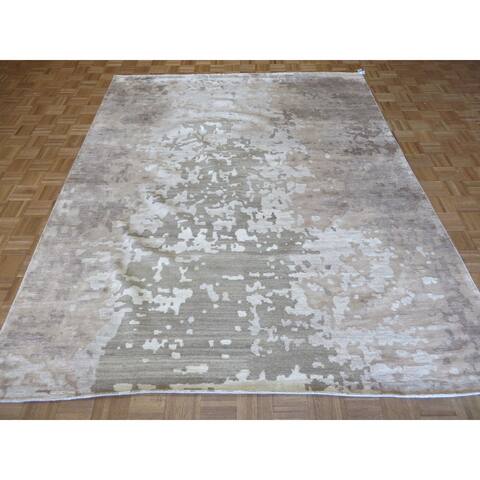 Oriental Grey Modern Rayon from Bamboo Area Hand-knotted Rug - 8' x 9'11