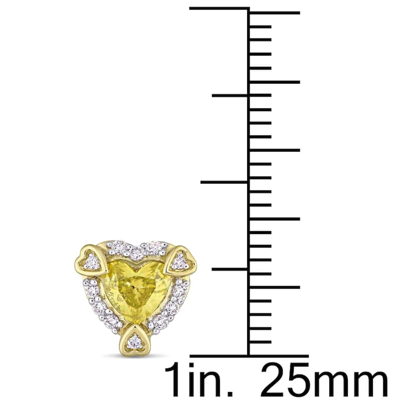 3/4ct TDW Diamond Heart Halo Stud Earrings in 14k Yellow Gold by The Miadora Signature Collection