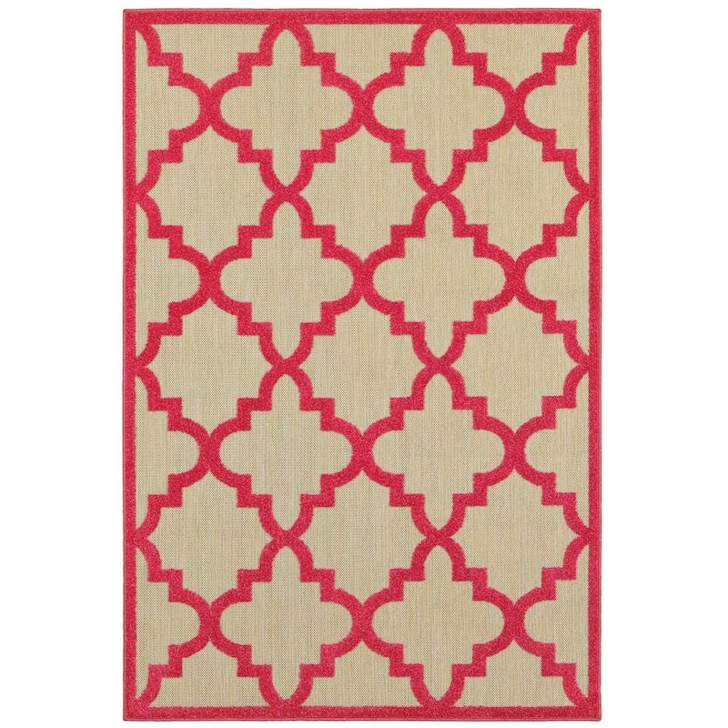 Style Haven Cara Mixed Pile Quatrafoil Lattice Indoor/ Outdoor Area Rug - 5'3" x 7'6" - Sand/Pink