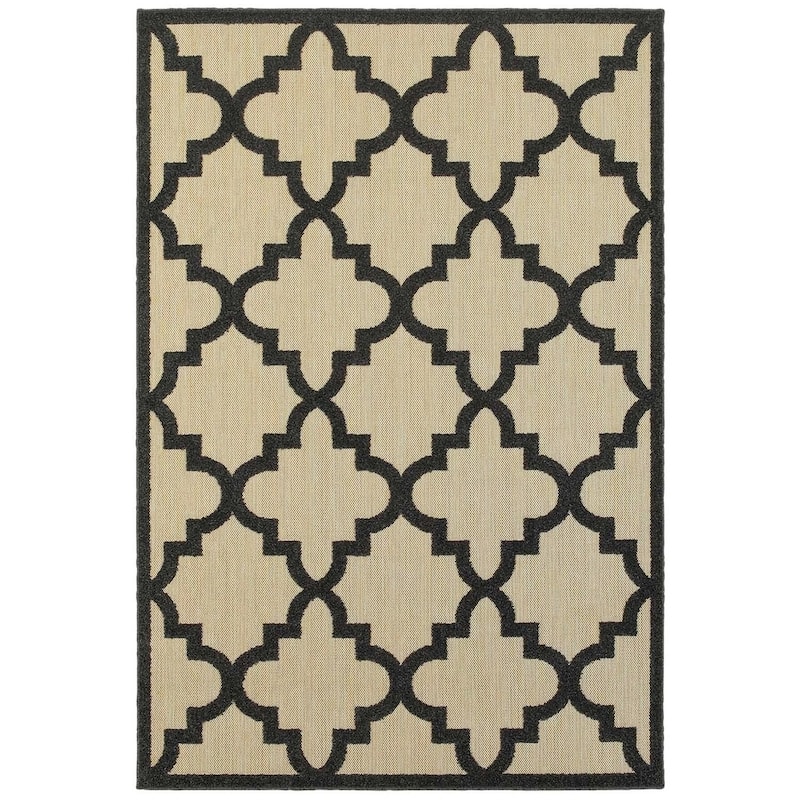 Style Haven Cara Mixed Pile Quatrafoil Lattice Indoor/ Outdoor Area Rug - 3'10" x 5'5" - Black/Sand
