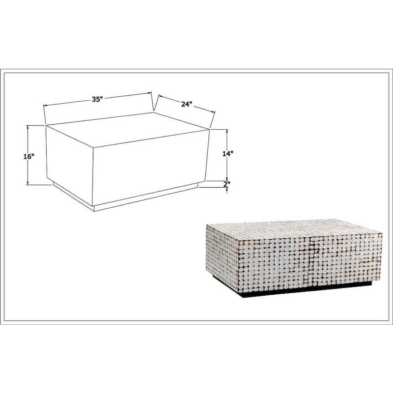 White Patina Coconut Shell Rectangular Coffee Table by East at Main