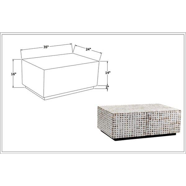 White Patina Coconut Shell Rectangular Coffee Table by East at Main