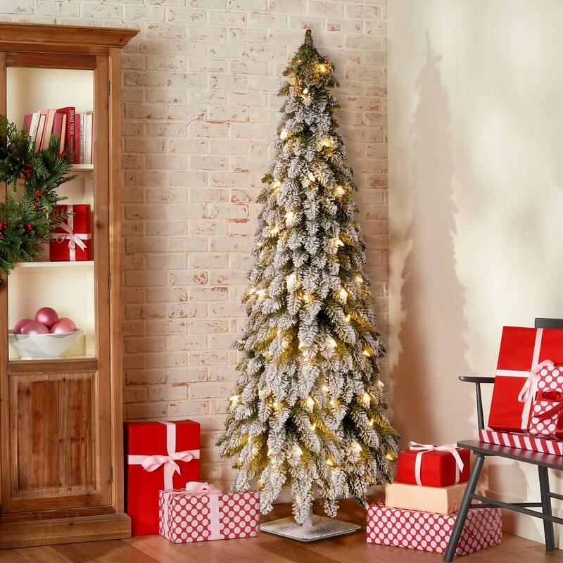 National Tree Company 6 ft. Snowy Down-swept Artificial Tree With Clear Lights - 5 Foot