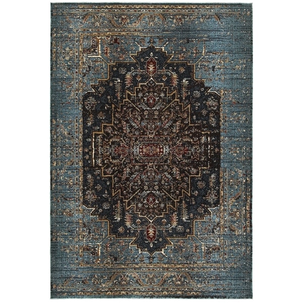 Regal Medallion Blue/Navy Polypropylene and Polyester Area Rug (3'10 x 5'5) - 3'10" x 5'5"