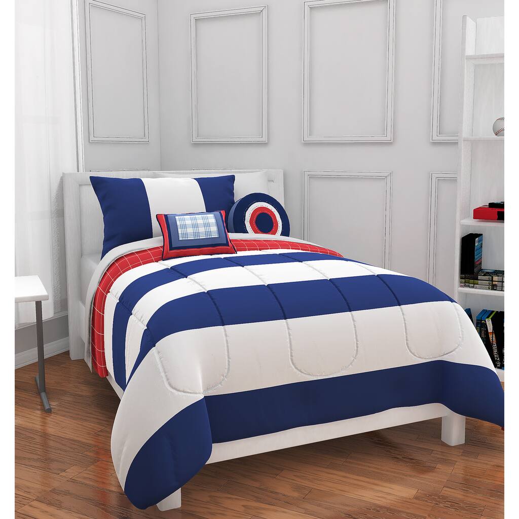 Navy/White Rugby Stripe 4-piece Comforter Set