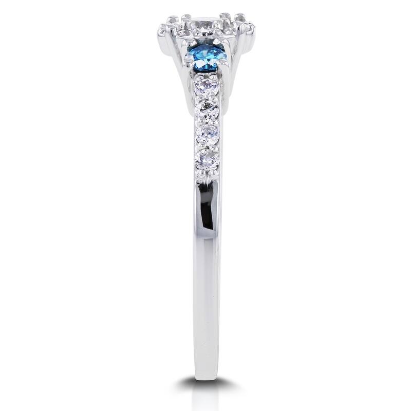 Annello by Kobelli 14k White Gold 2/5ct Blue and White Diamond Three Stone Engagement Ring