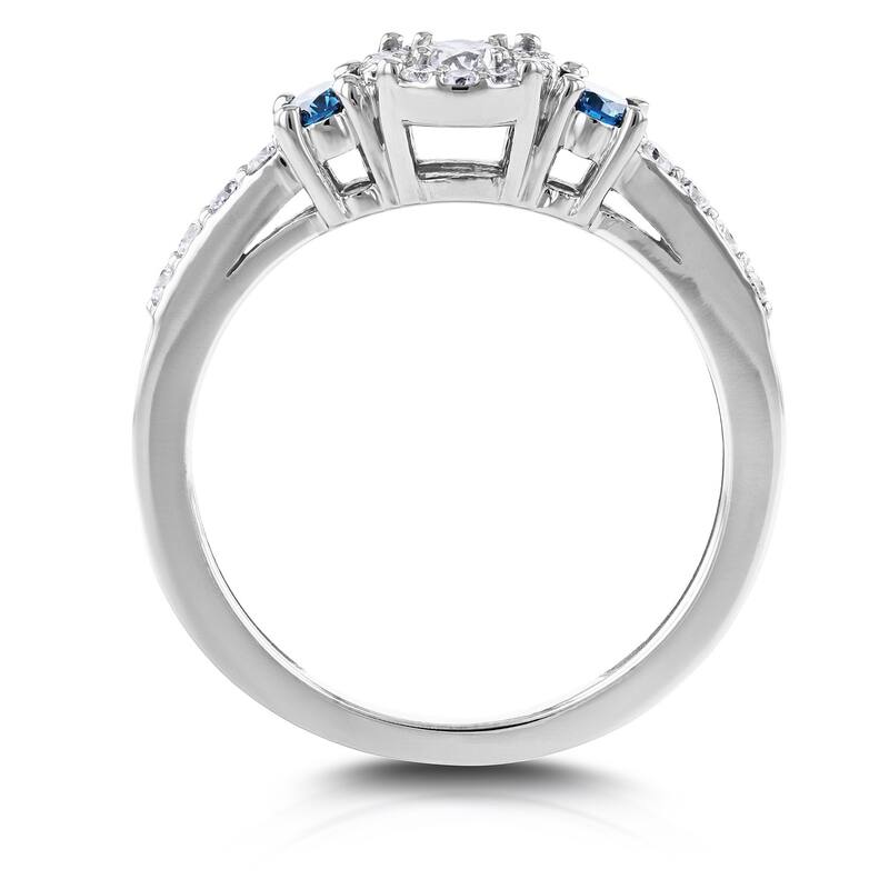 Annello by Kobelli 14k White Gold 2/5ct Blue and White Diamond Three Stone Engagement Ring