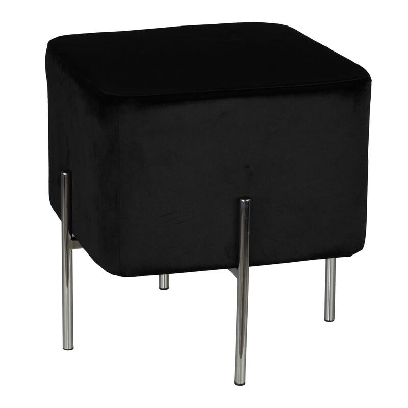Cortesi Home Zane Black Velvet and Metal Legs Cube Ottoman