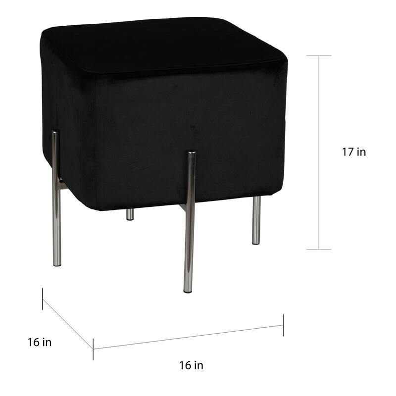 Cortesi Home Zane Black Velvet and Metal Legs Cube Ottoman