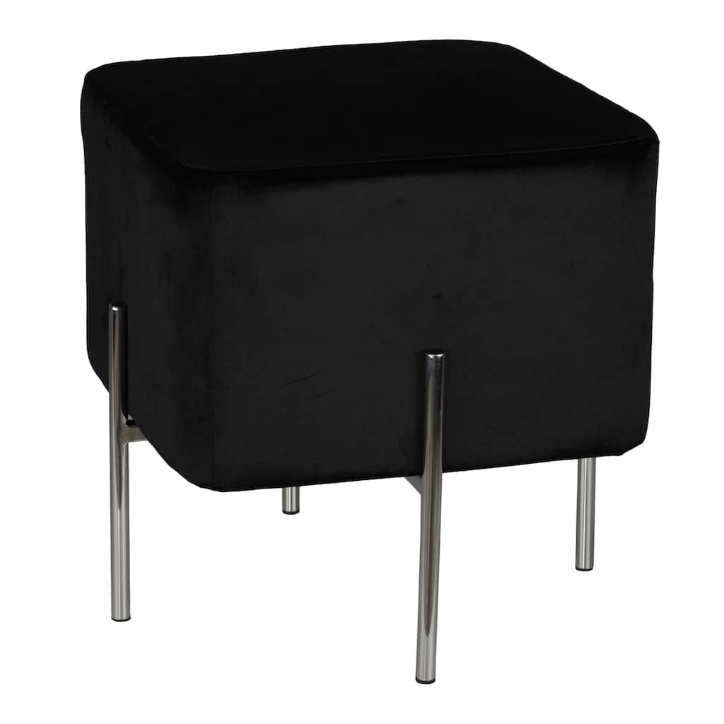 Cortesi Home Zane Black Velvet and Metal Legs Cube Ottoman