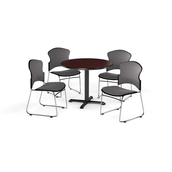 OFM Mahogany 36-inch Square Laminate Top Table with 4 Rico Chairs - 36"